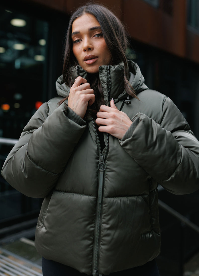 Gym King Cropped Padded Jacket - Iridescent Khaki