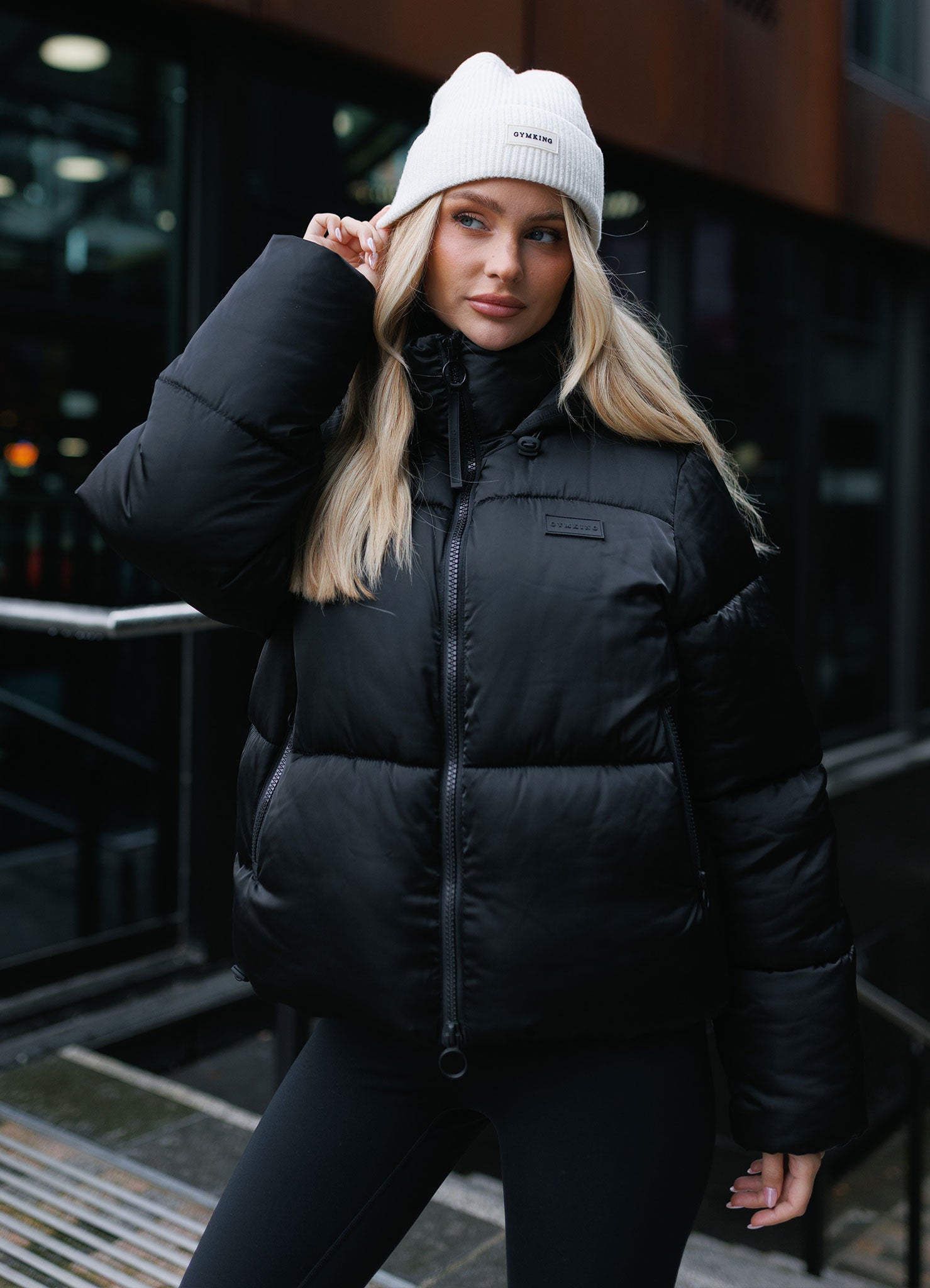 Gym King Cropped Padded Jacket - Hi-Shine Black