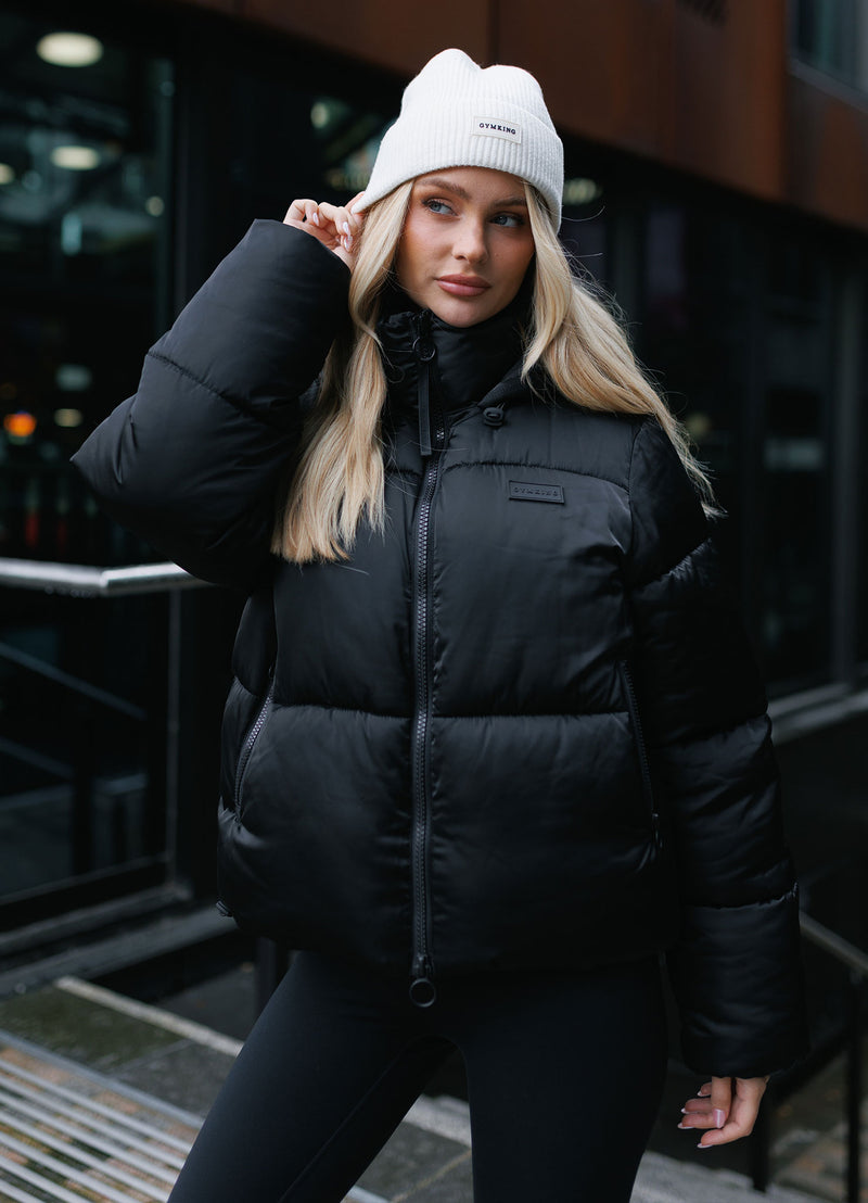Gym King Cropped Padded Jacket - Hi-Shine Black
