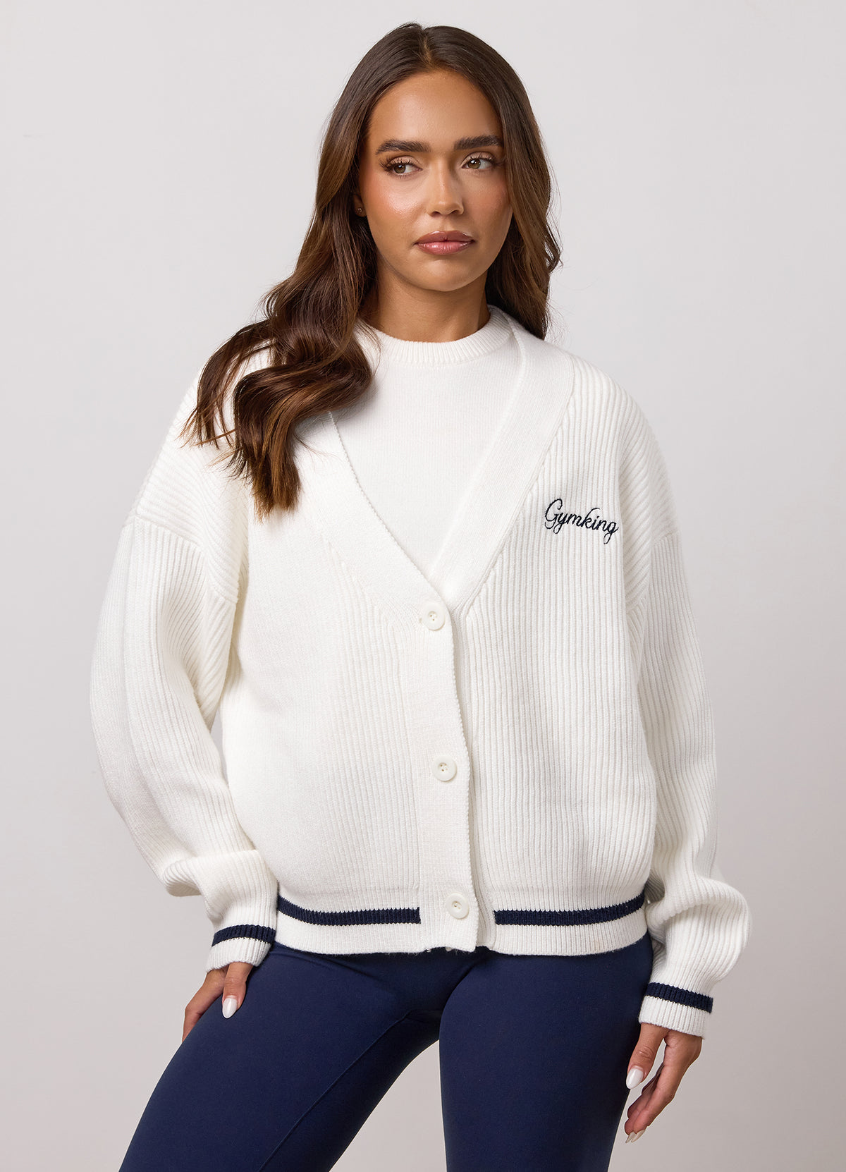 Gym King Gebreid vest in college-stijl - Crème