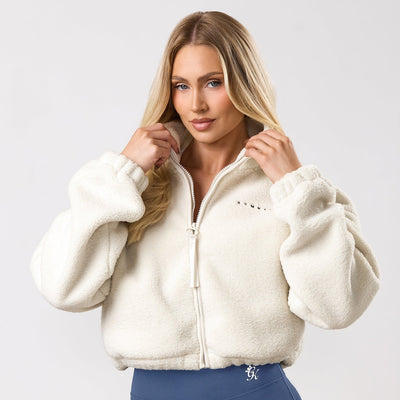 Gym King Linear Cropped Borg Full Zip - Cream