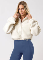Gym King Linear Cropped Borg Full Zip - Cream thumbnail