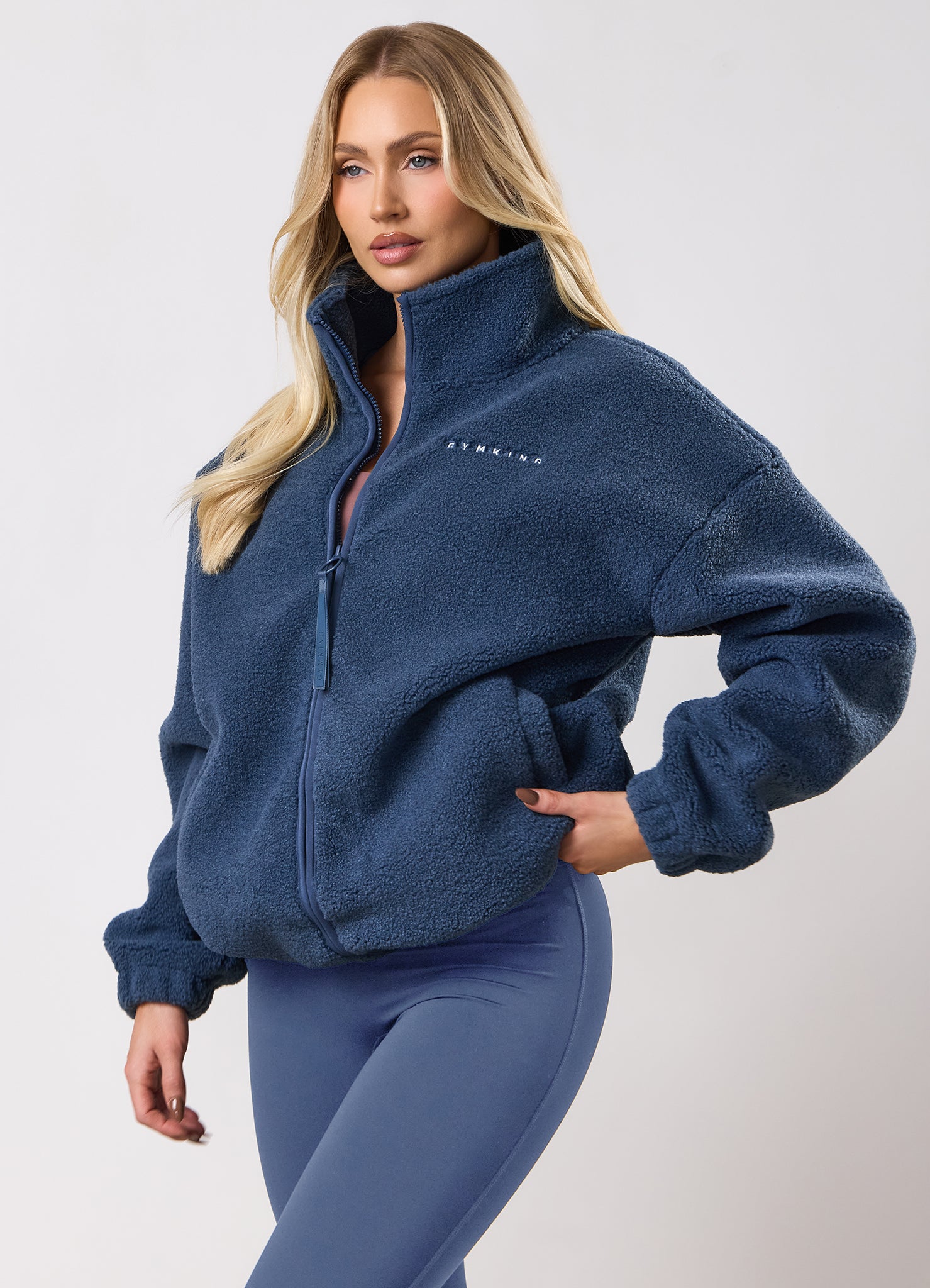 Gym King Long Line Borg Full Zip - Slate Blue