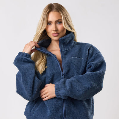 Gym King Long Line Borg Full Zip - Slate Blue