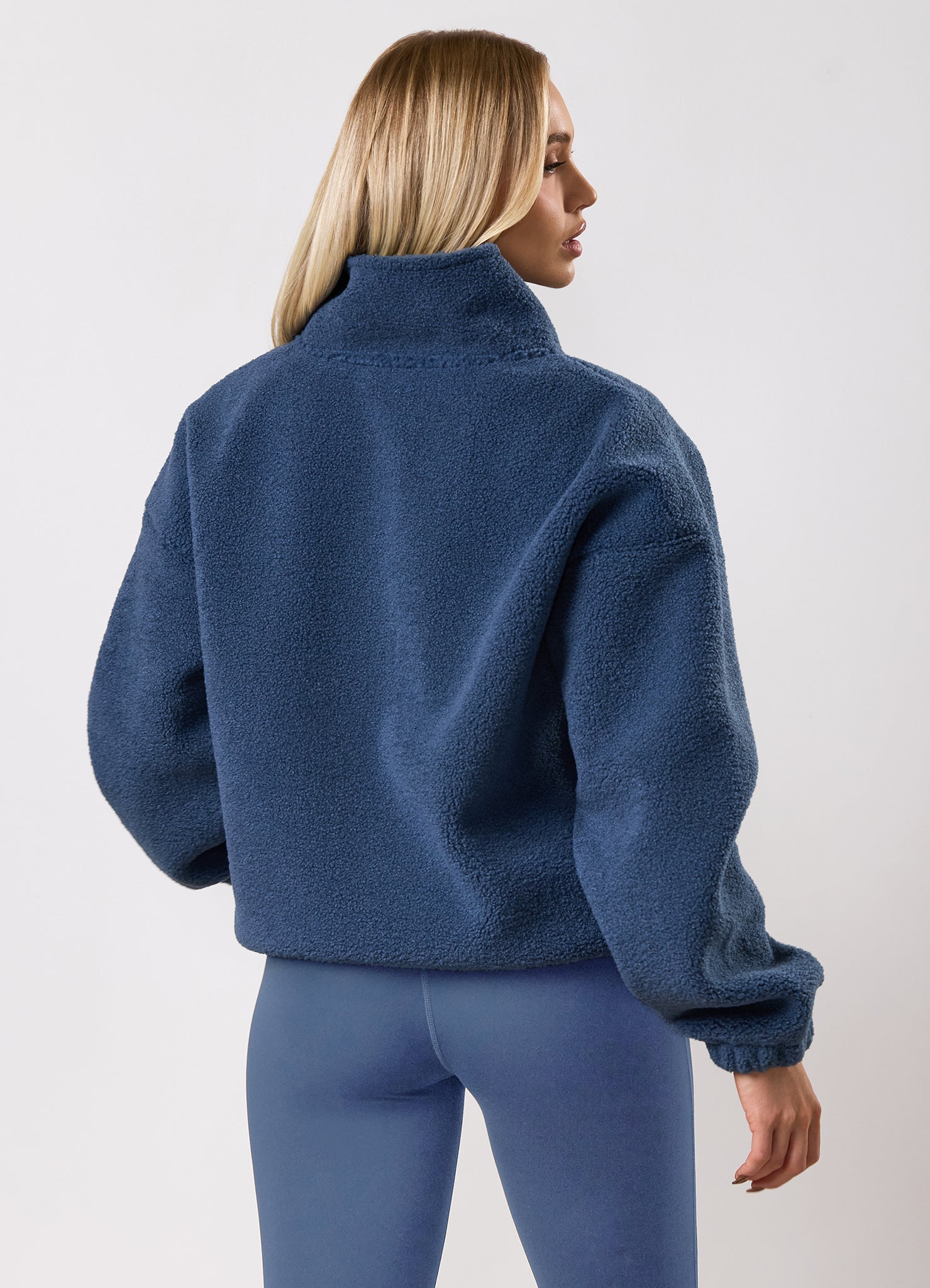 Gym King Long Line Borg Full Zip - Slate Blue