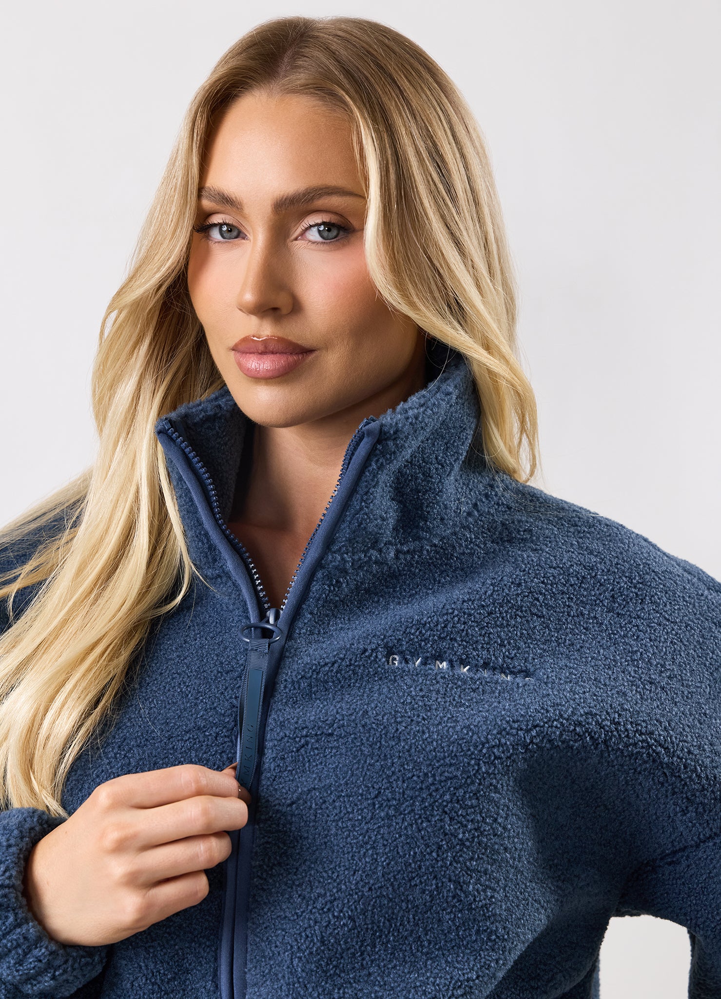 Gym King Long Line Borg Full Zip - Slate Blue