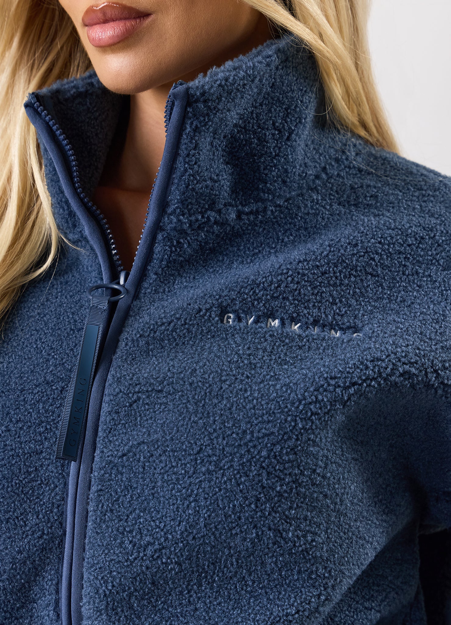 Gym King Long Line Borg Full Zip - Slate Blue