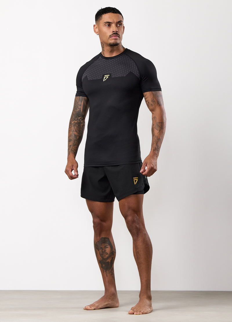 Gym King Fight Division Combat Short Sleeve Rash Guard - Black