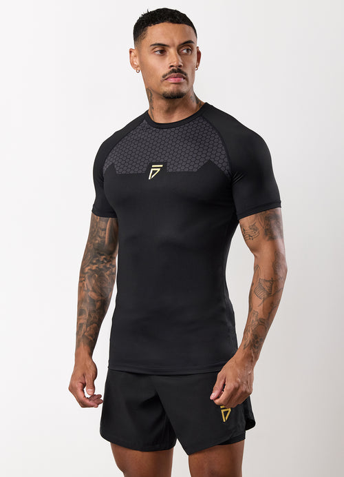 Gym King Fight Division Combat Short Sleeve Rash Guard - Black