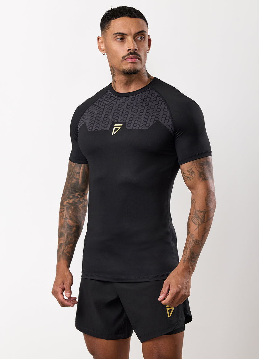 Gym King Fight Division Combat Short Sleeve Rash Guard - Black