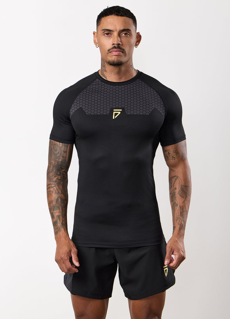 Gym King Fight Division Combat Short Sleeve Rash Guard - Black