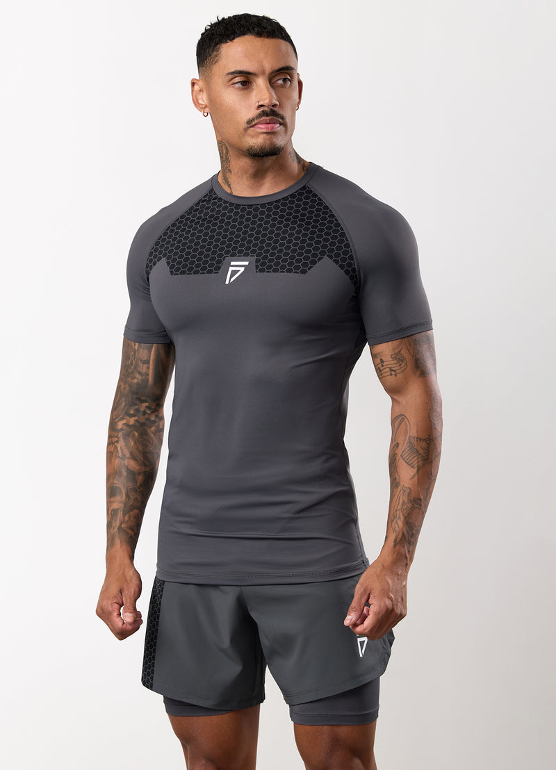 Gym King Fight Division Combat Short Sleeve Rash Guard - Graphite