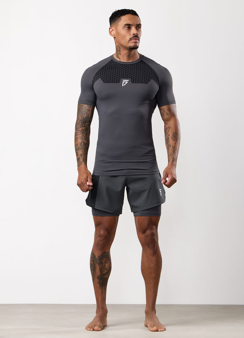 Gym King Fight Division Combat Short Sleeve Rash Guard - Graphite
