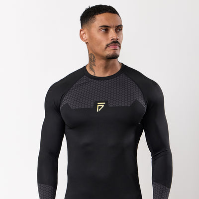 Gym King Fight Division Combat Long Sleeve Rash Guard - Black