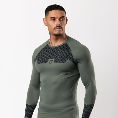 Gym King Fight Division Combat Long Sleeve Rash Guard - Deep Olive