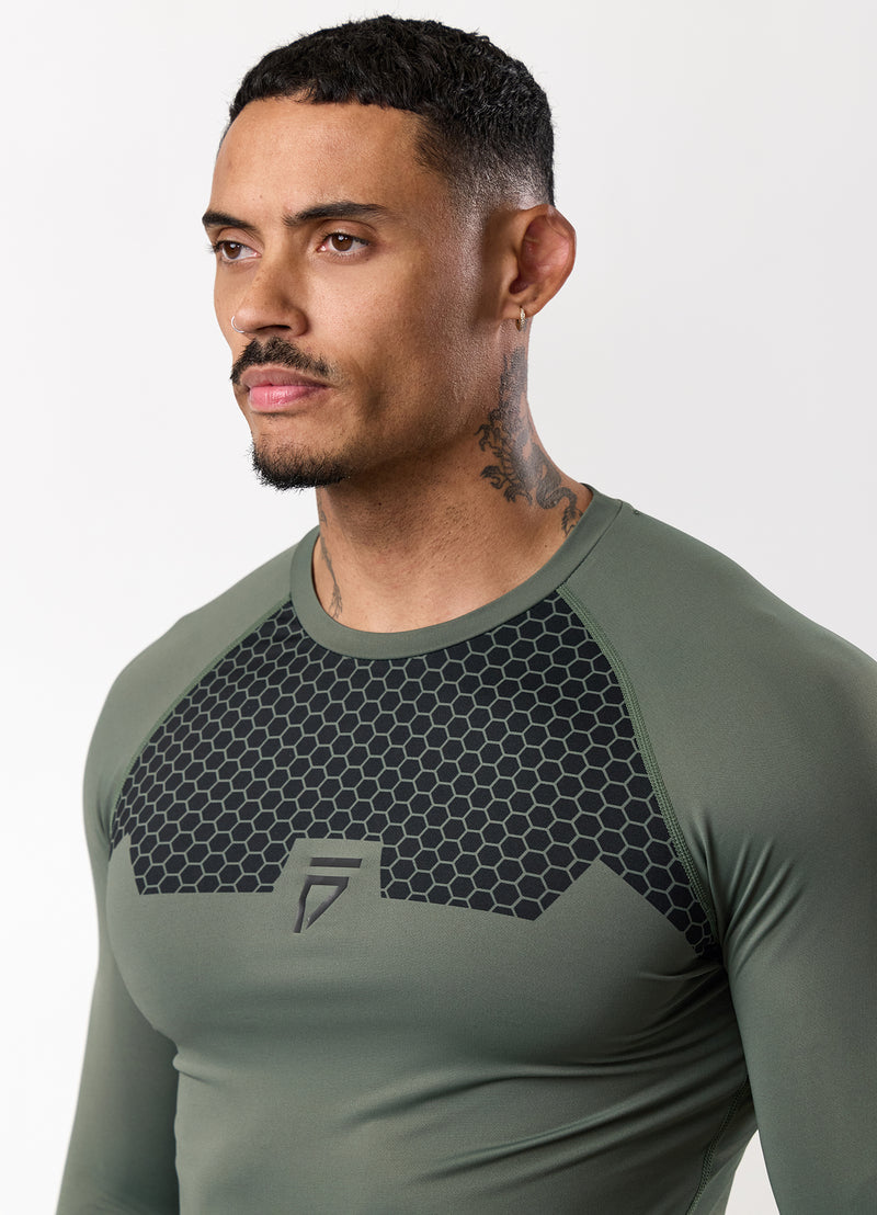 Gym King Fight Division Combat Long Sleeve Rash Guard - Deep Olive