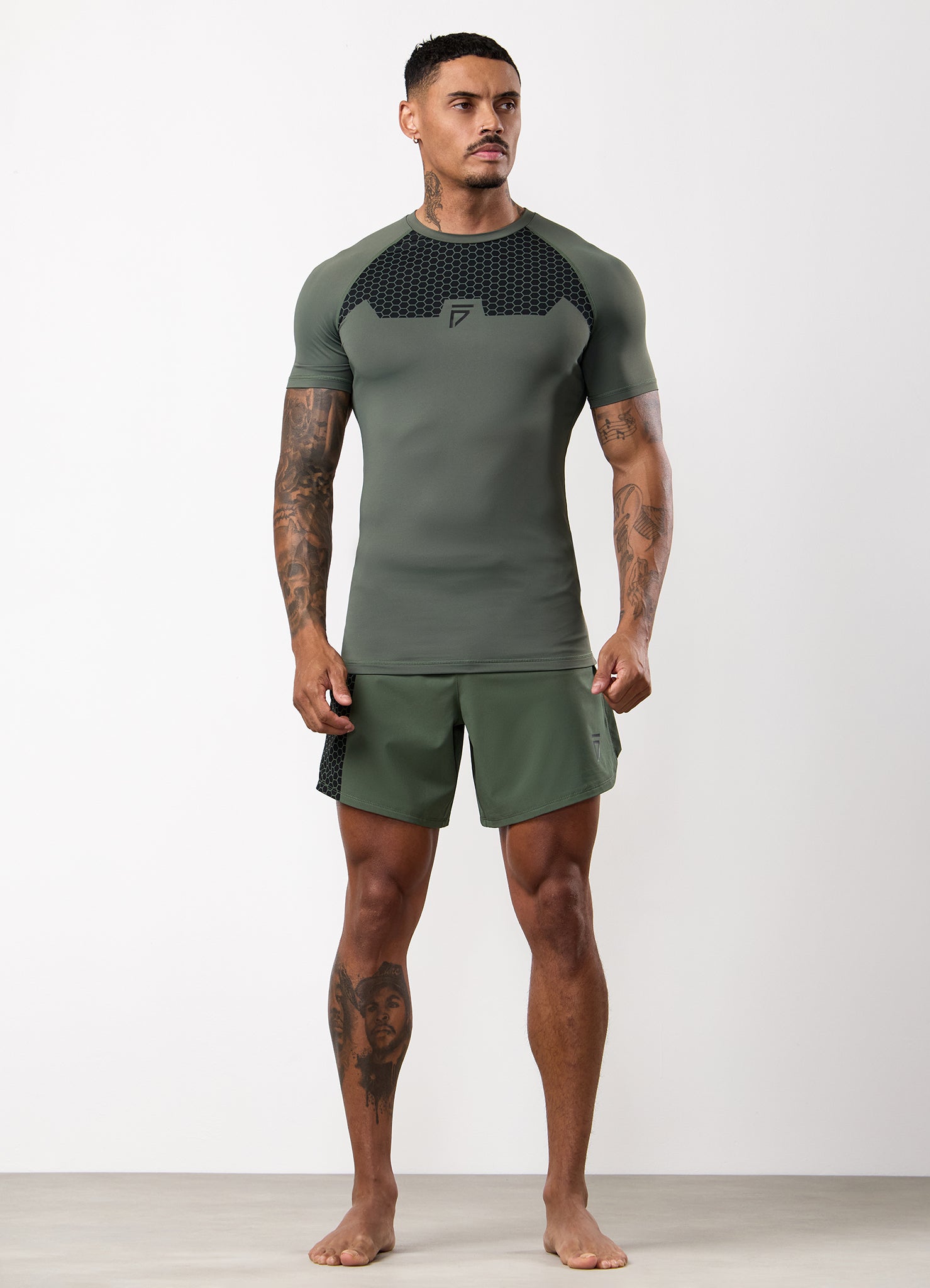 Gym King Fight Division Combat Short Sleeve Rash Guard - Deep Olive