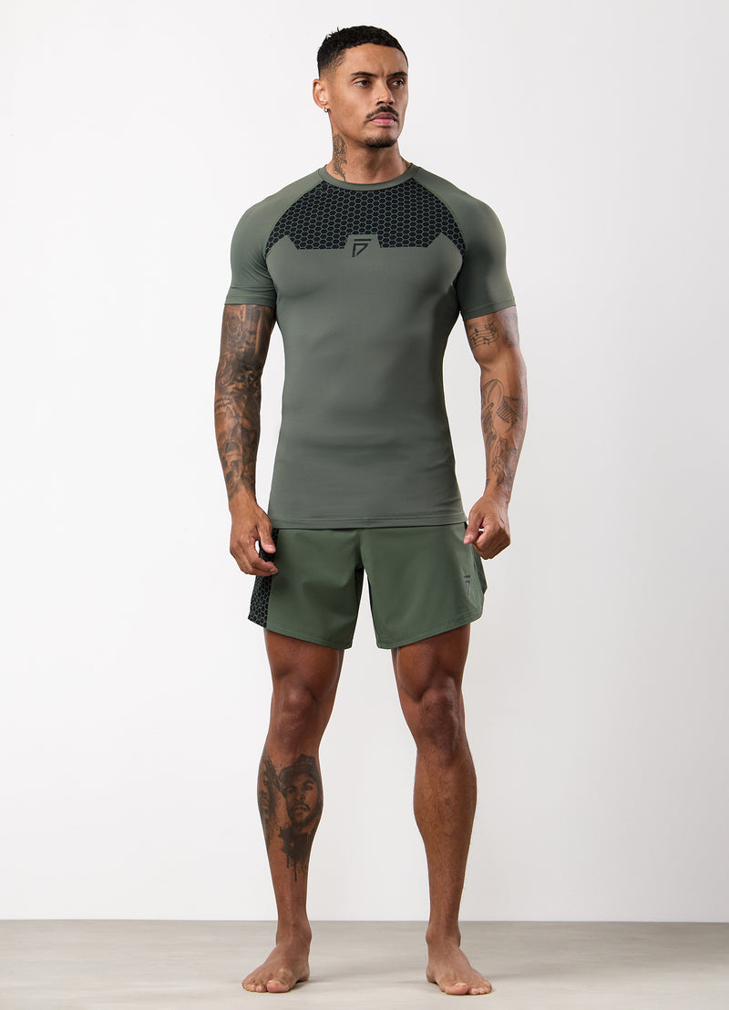 Gym King Fight Division Combat Short Sleeve Rash Guard - Deep Olive