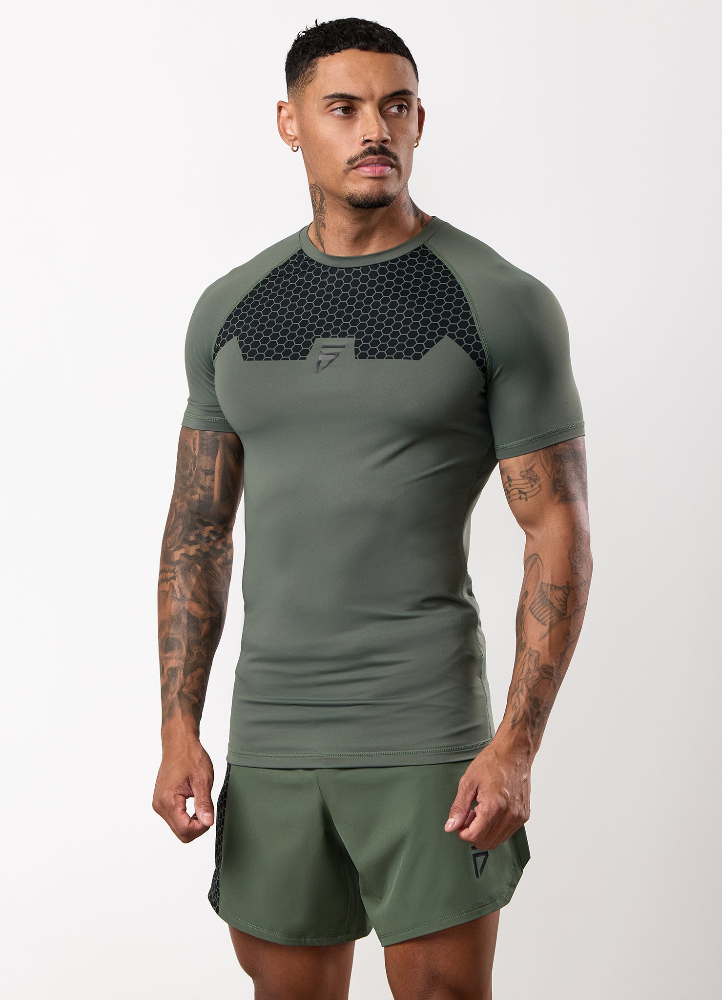 Gym King Fight Division Combat Short Sleeve Rash Guard - Deep Olive