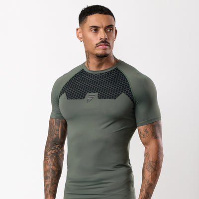 Gym King Fight Division Combat Short Sleeve Rash Guard - Deep Olive