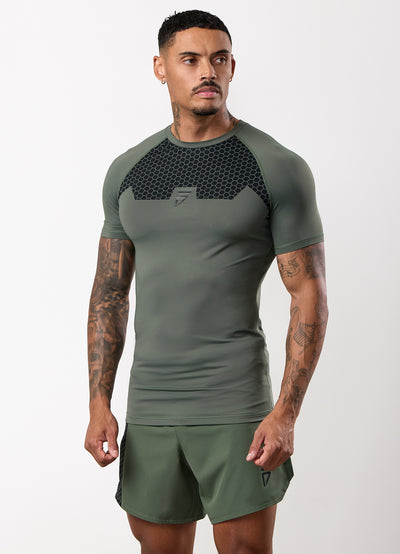 Gym King Fight Division Combat Short Sleeve Rash Guard - Deep Olive