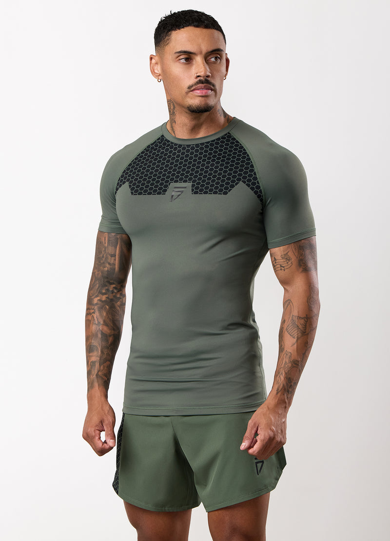 Gym King Fight Division Combat Short Sleeve Rash Guard - Deep Olive