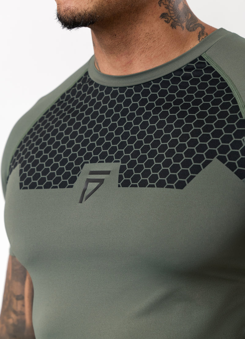 Gym King Fight Division Combat Short Sleeve Rash Guard - Deep Olive