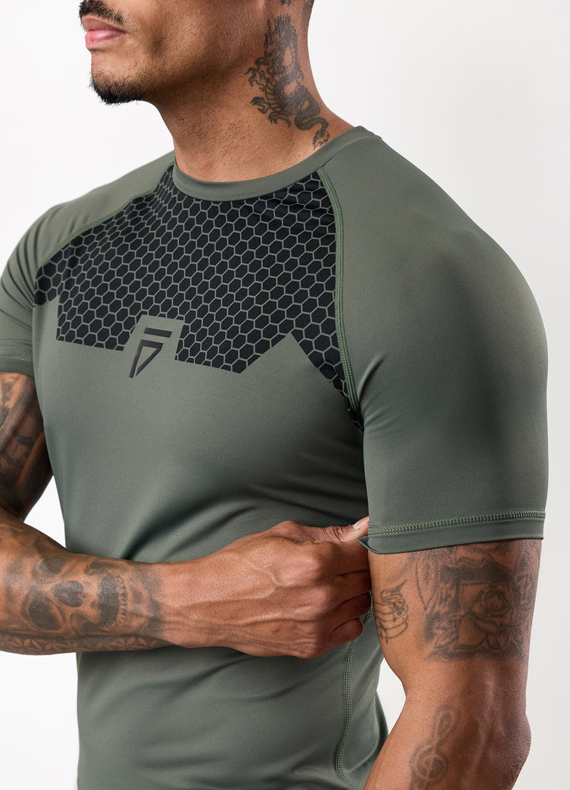 Gym King Fight Division Combat Short Sleeve Rash Guard - Deep Olive