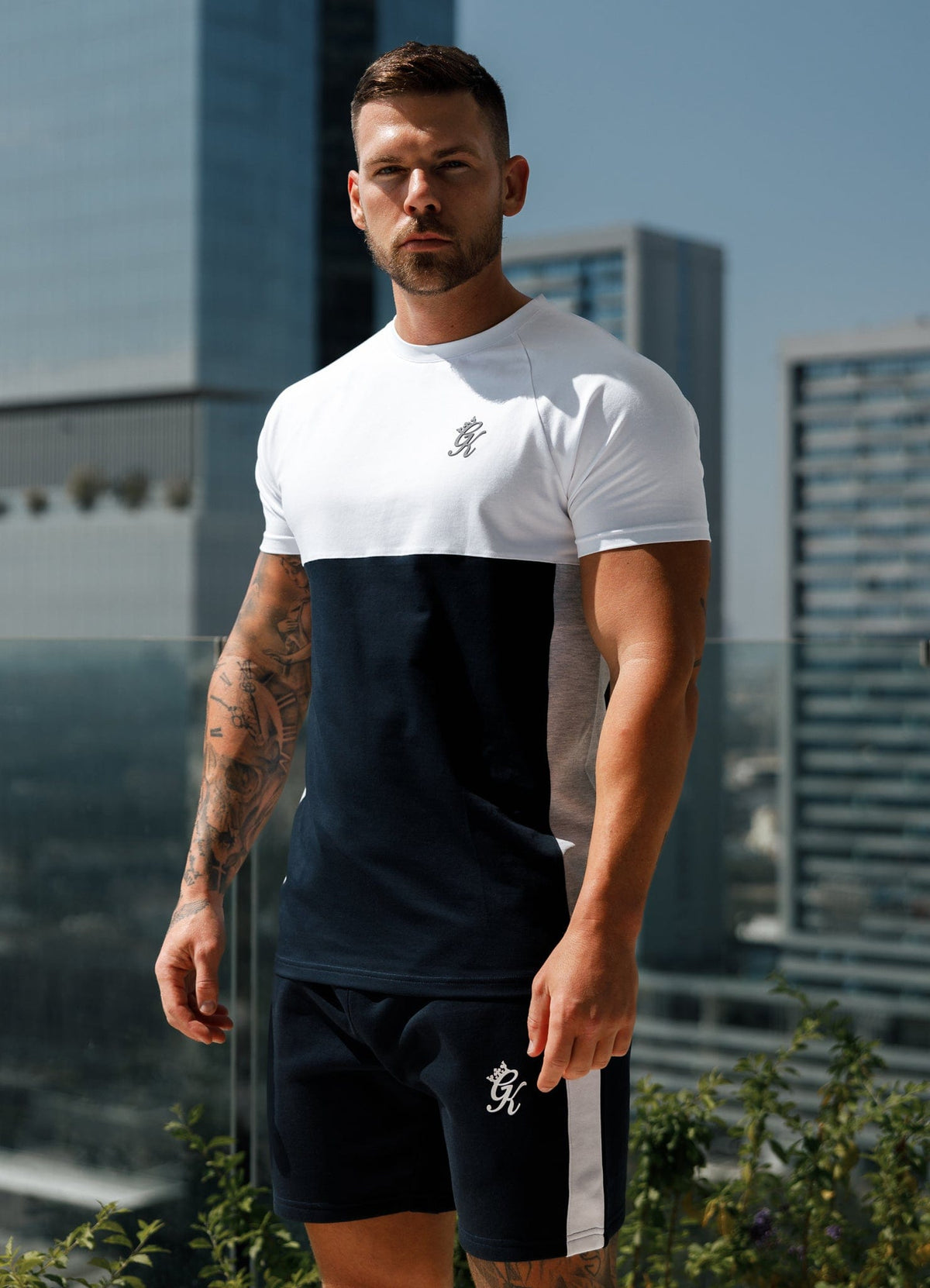 Gym King Contrast Panel Jersey T-Shirt - Navy/White