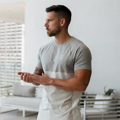 Gym King Contrast Panel Jersey Tee - Light Stone/Taupe/White