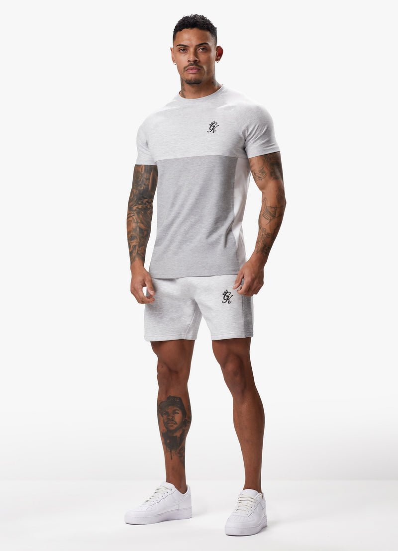 Gym King Contrast Panel Fleece Short - Snow Marl/Light Grey/White