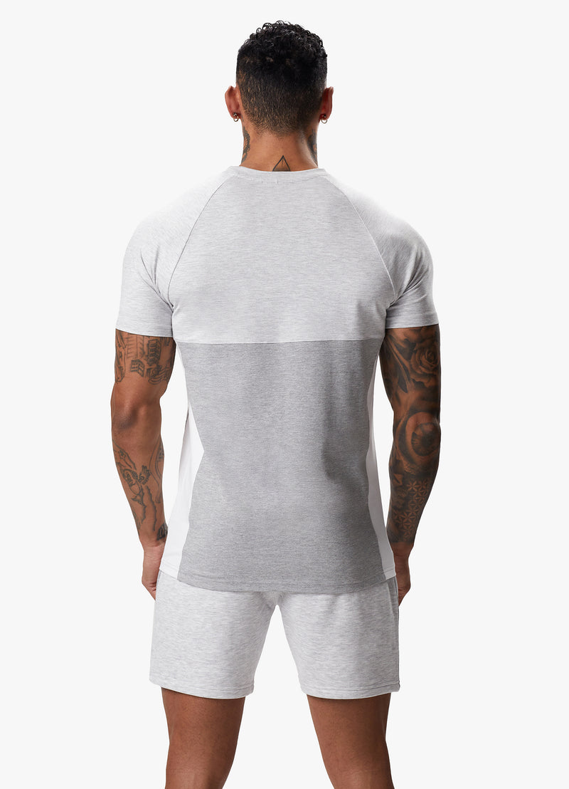 Gym King Contrast Panel Jersey Tee - Snow Marl/Light Grey/White