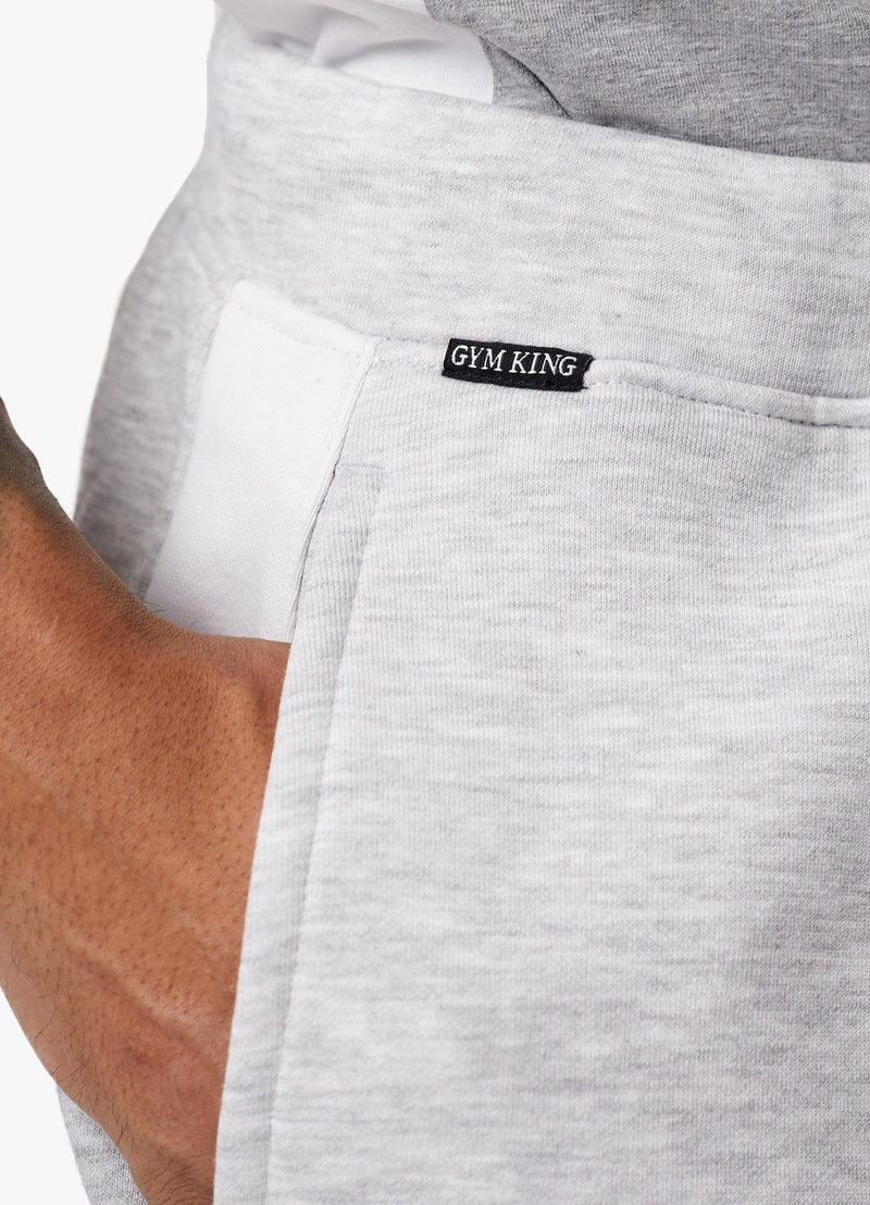 Gym King Contrast Panel Fleece Short - Snow Marl/Light Grey/White