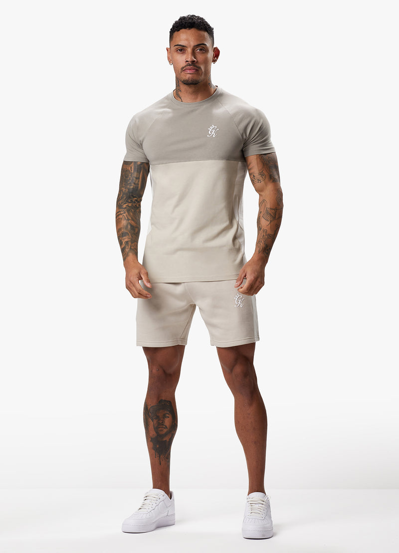 Gym King Contrast Panel Jersey Tee - Light Stone/Taupe/White