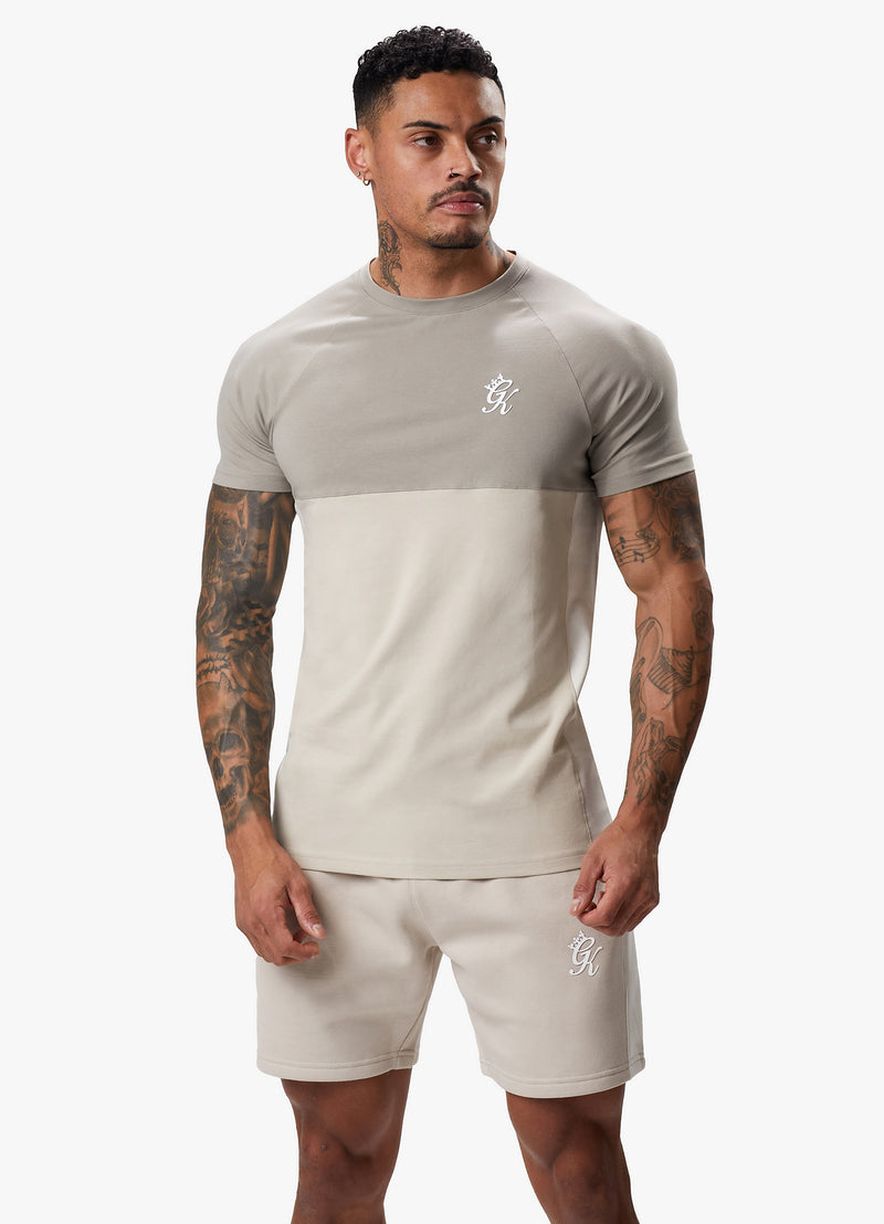 Gym King Contrast Panel Jersey Tee - Light Stone/Taupe/White