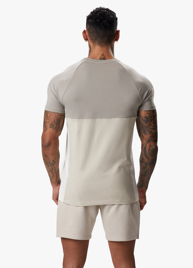 Gym King Contrast Panel Jersey Tee - Light Stone/Taupe/White