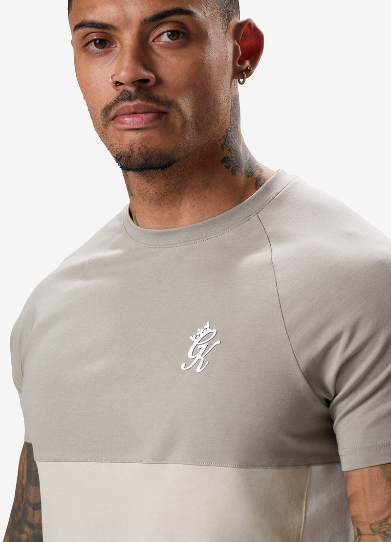 Gym King Contrast Panel Jersey Tee - Light Stone/Taupe/White