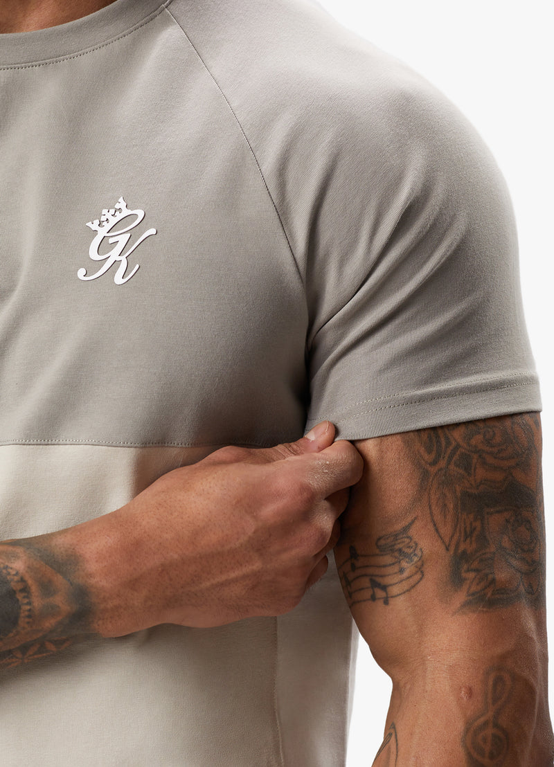 Gym King Contrast Panel Jersey Tee - Light Stone/Taupe/White