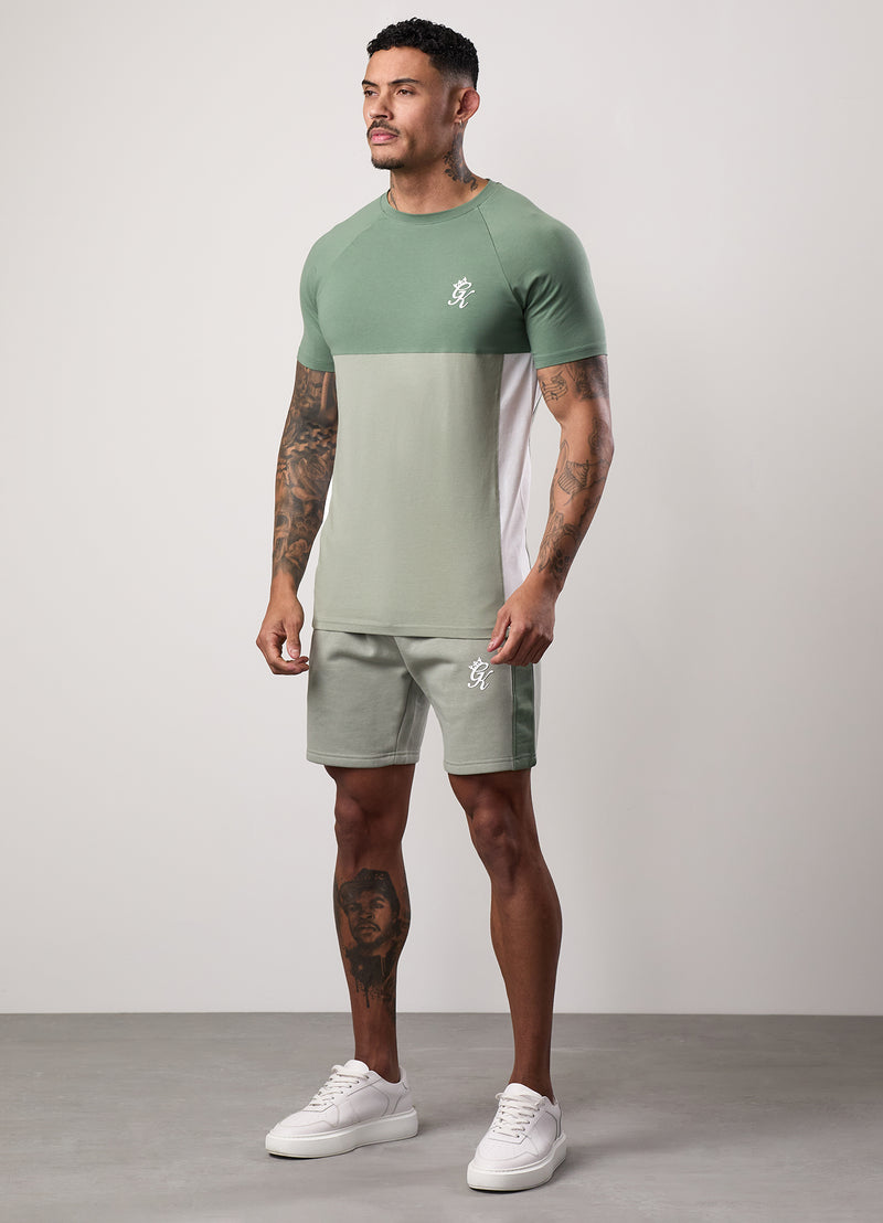 Gym King Contrast Panel Tee -  Fern Green/Soft Khaki/White