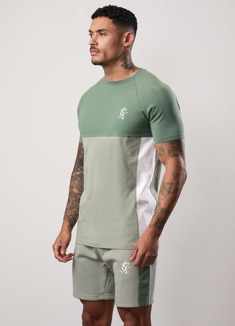 Gym King Contrast Panel Tee -  Fern Green/Soft Khaki/White