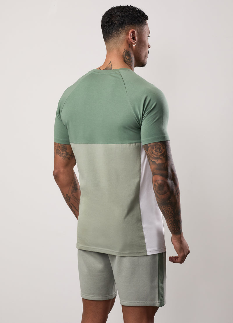 Gym King Contrast Panel Tee -  Fern Green/Soft Khaki/White