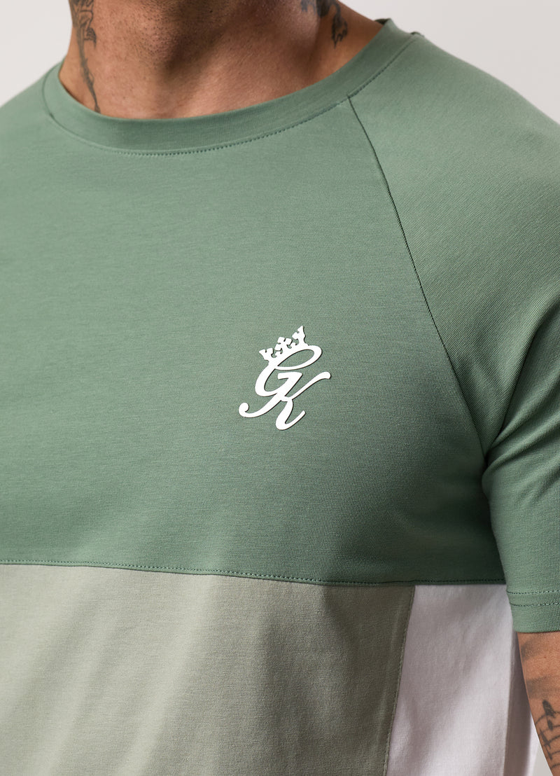 Gym King Contrast Panel Tee -  Fern Green/Soft Khaki/White