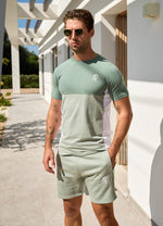 Gym King Contrast Panel Jersey T-Shirt - Fern Green/Soft Khaki/White thumbnail
