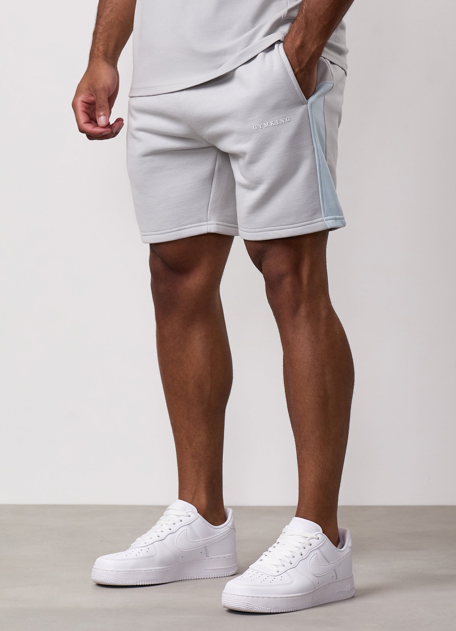 Gym King Contrast Panel Short - Light Grey/Sky Blue