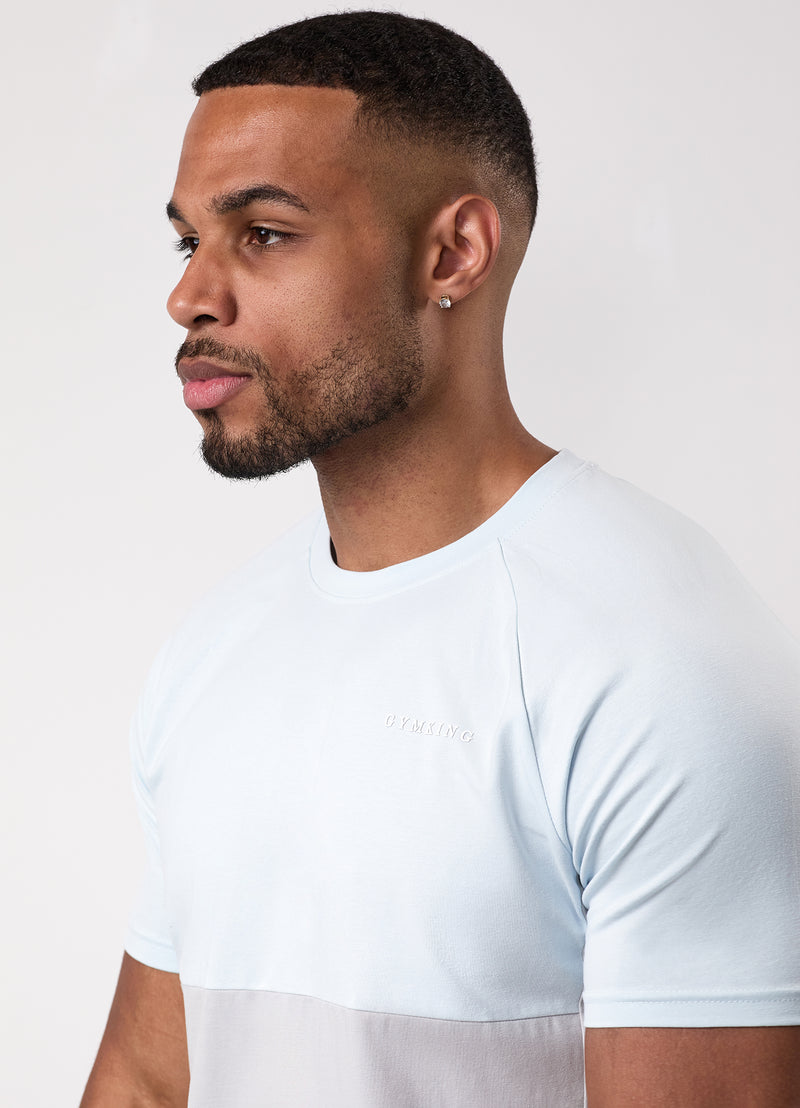 Gym King Contrast Panel Tee - Light Grey/Sky Blue