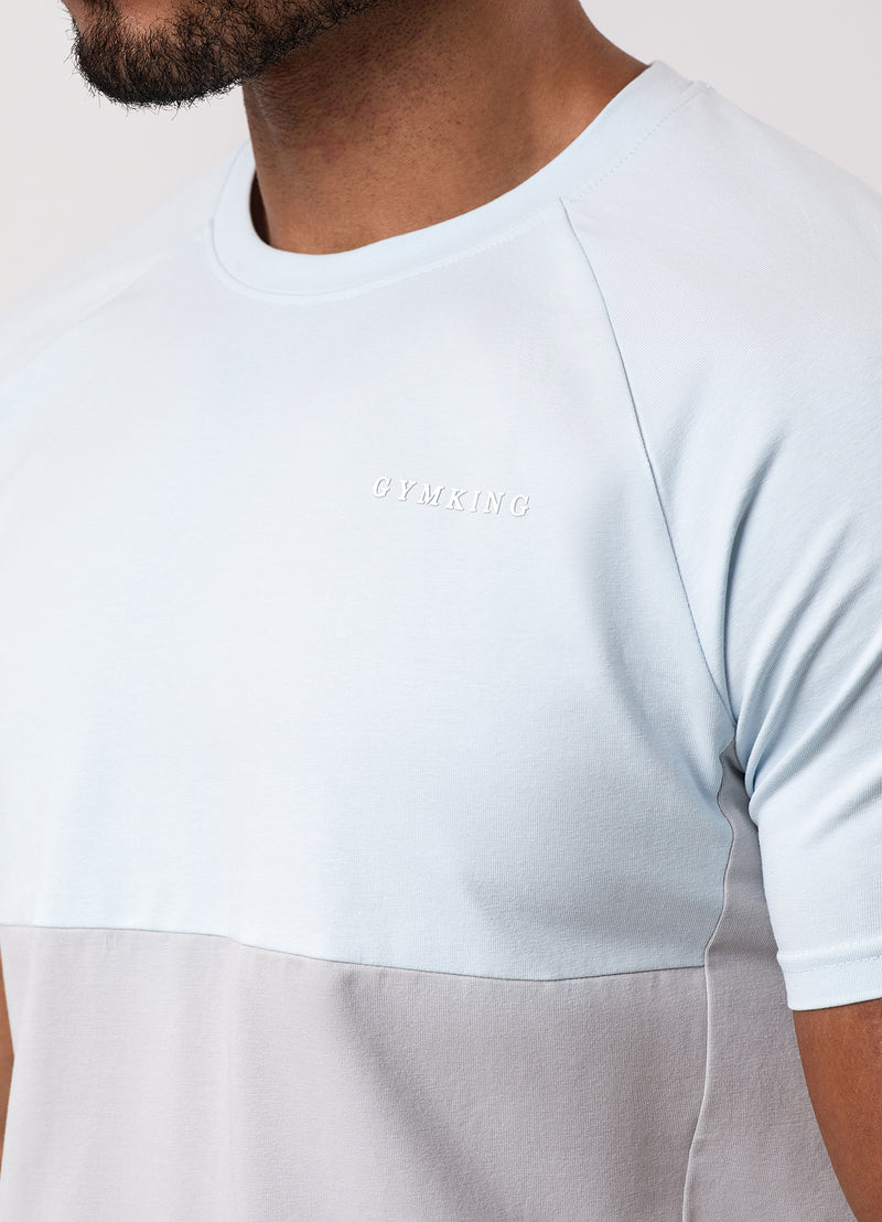 Gym King Contrast Panel Tee - Light Grey/Sky Blue