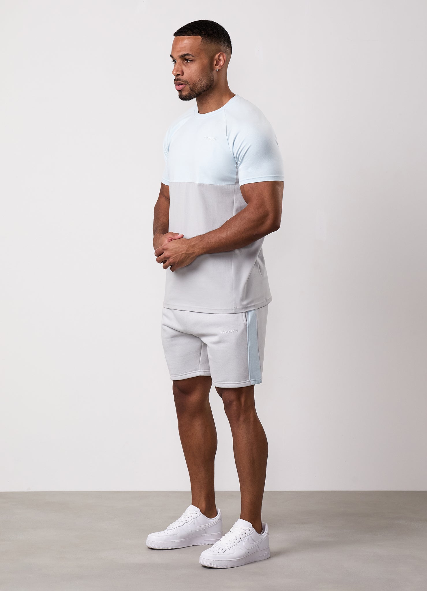 Gym King Contrast Panel Short - Light Grey/Sky Blue