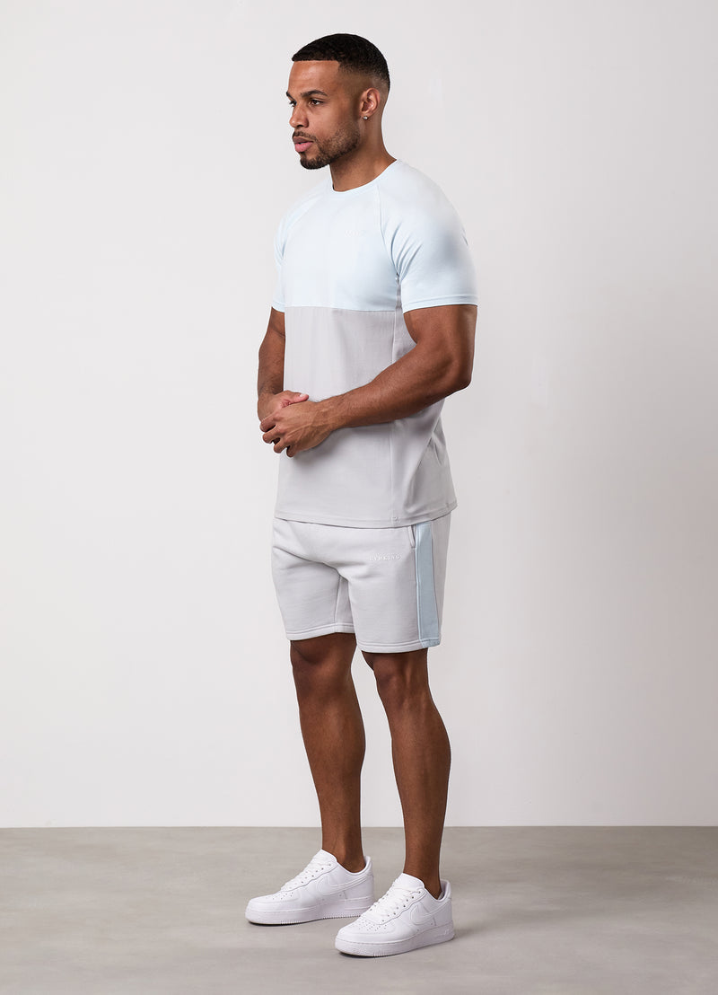 Gym King Contrast Panel Short - Light Grey/Sky Blue