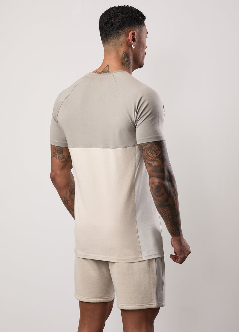 Gym King Contrast Panel Jersey Tee - Light Stone/Taupe/White