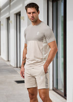 Gym King Contrast Panel Jersey T-Shirt - Light Stone/Taupe/White thumbnail